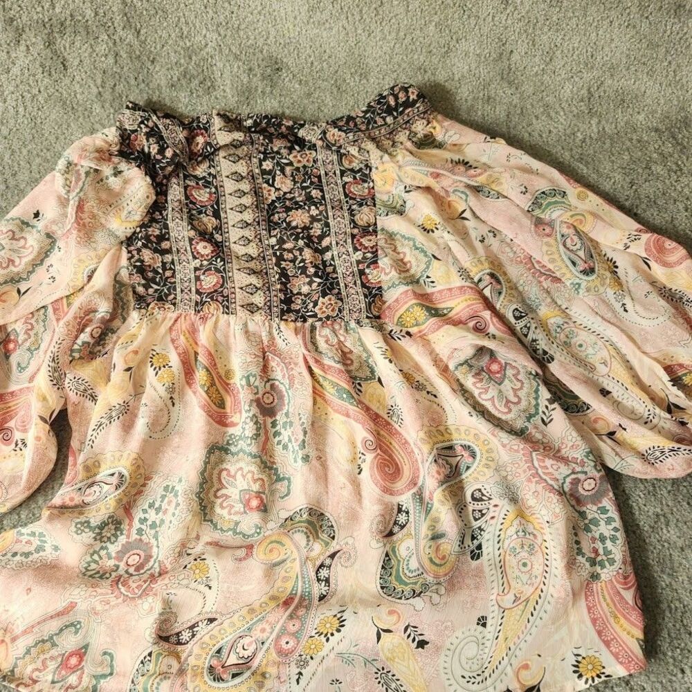 GIGIO Multicolored Blouse Flowing Boho Paisley Top Sheer See Trough 3/4 Sleeves - Picture 3 of 6